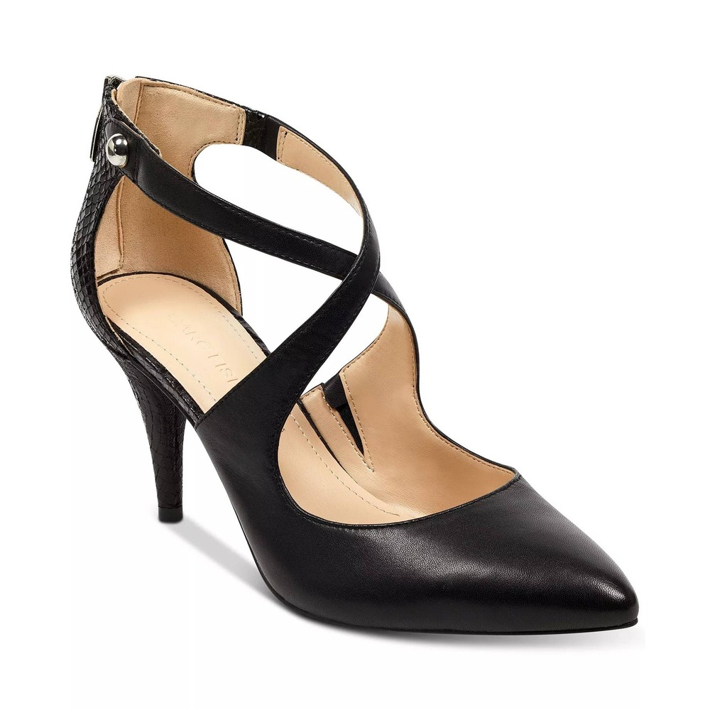 Marc Fisher‎ Women's Kalayne Cross-Band Pointed Toe Leather Pumps Black Size 8.5